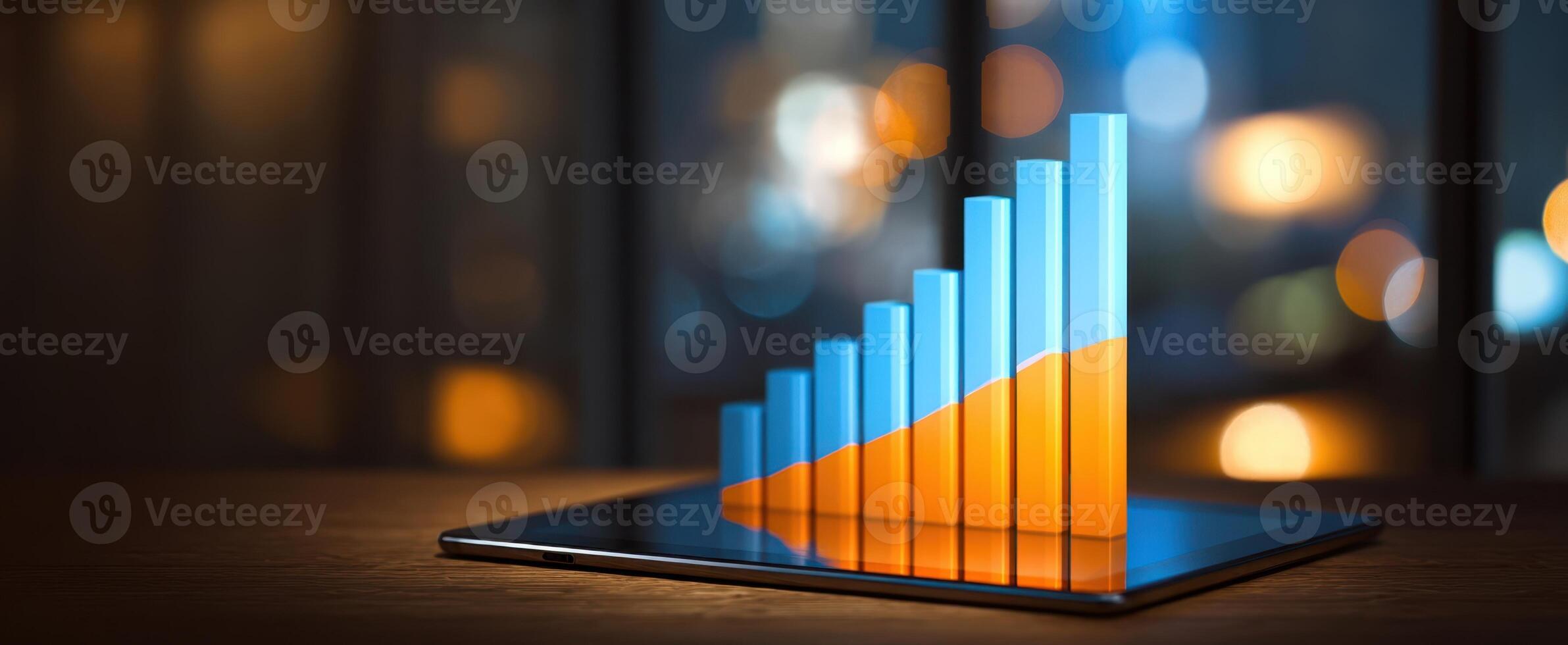 The data graph displayed on a tablet showcasing business growth trends photo