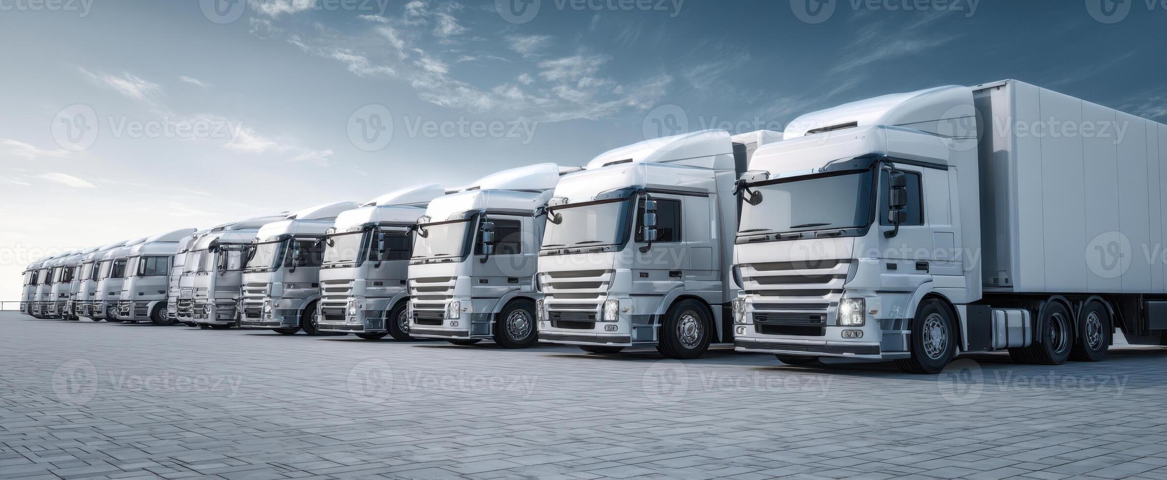 The fleet of modern trucks lined up for efficient transportation solutions. photo