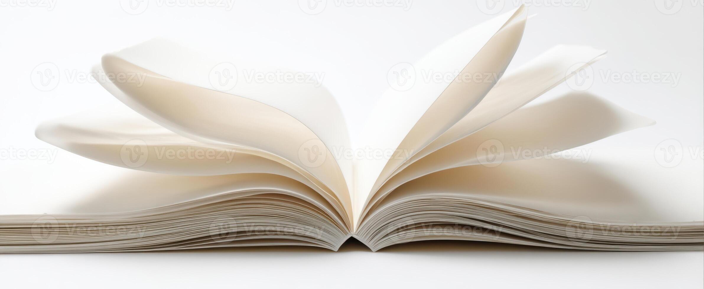 The blank pages of an open book inviting creativity and inspiration photo
