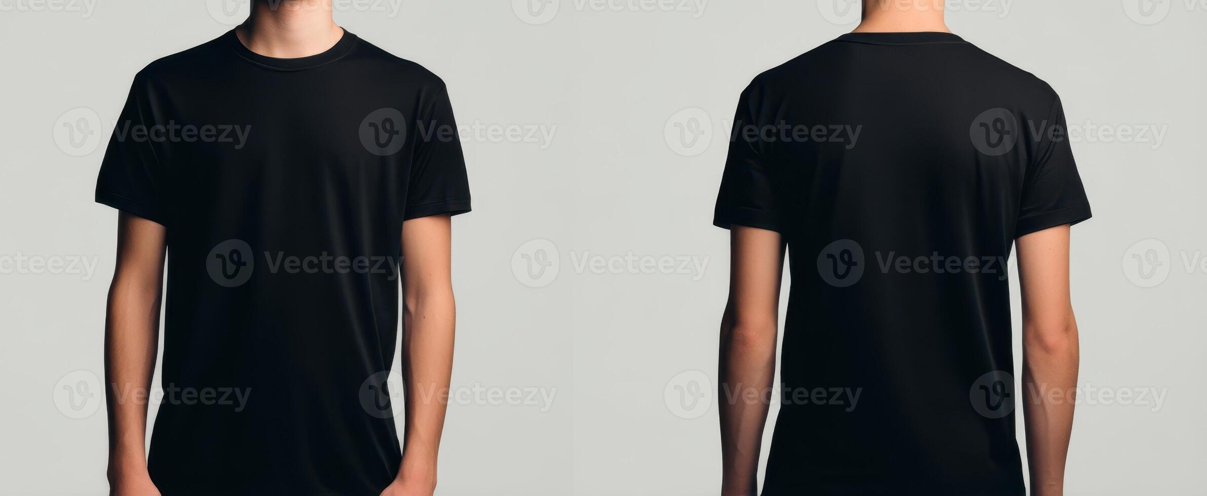 The black t-shirt showcasing both front and back view for versatile styling. photo