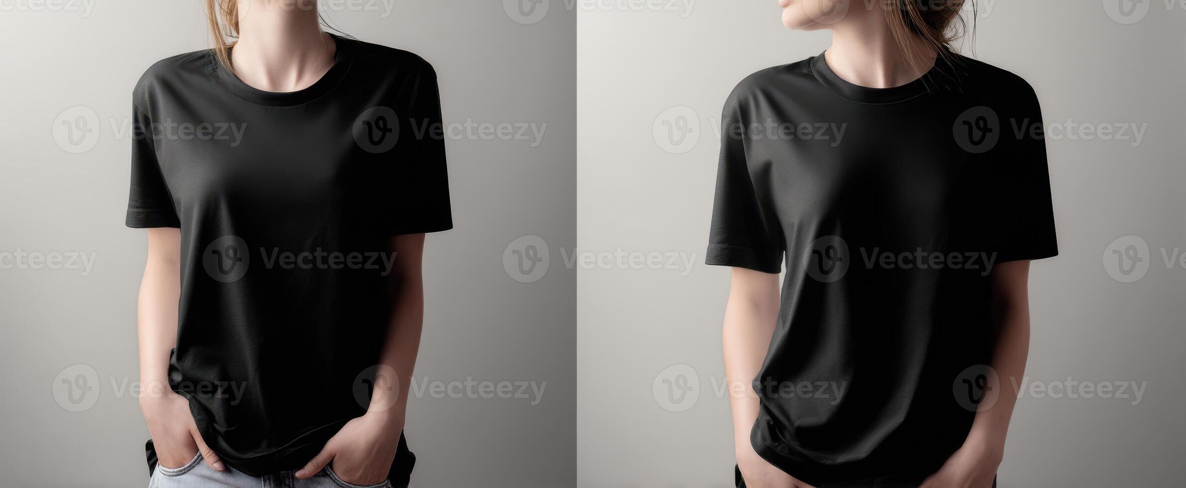 The elegant black t-shirt showcased by a stylish model in a minimalist setting. photo