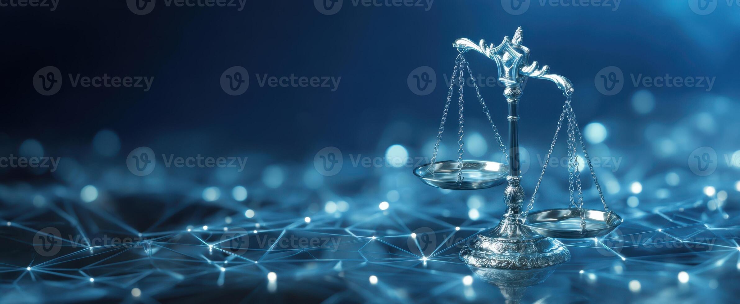 The elegant scales of justice on a shimmering digital background. photo