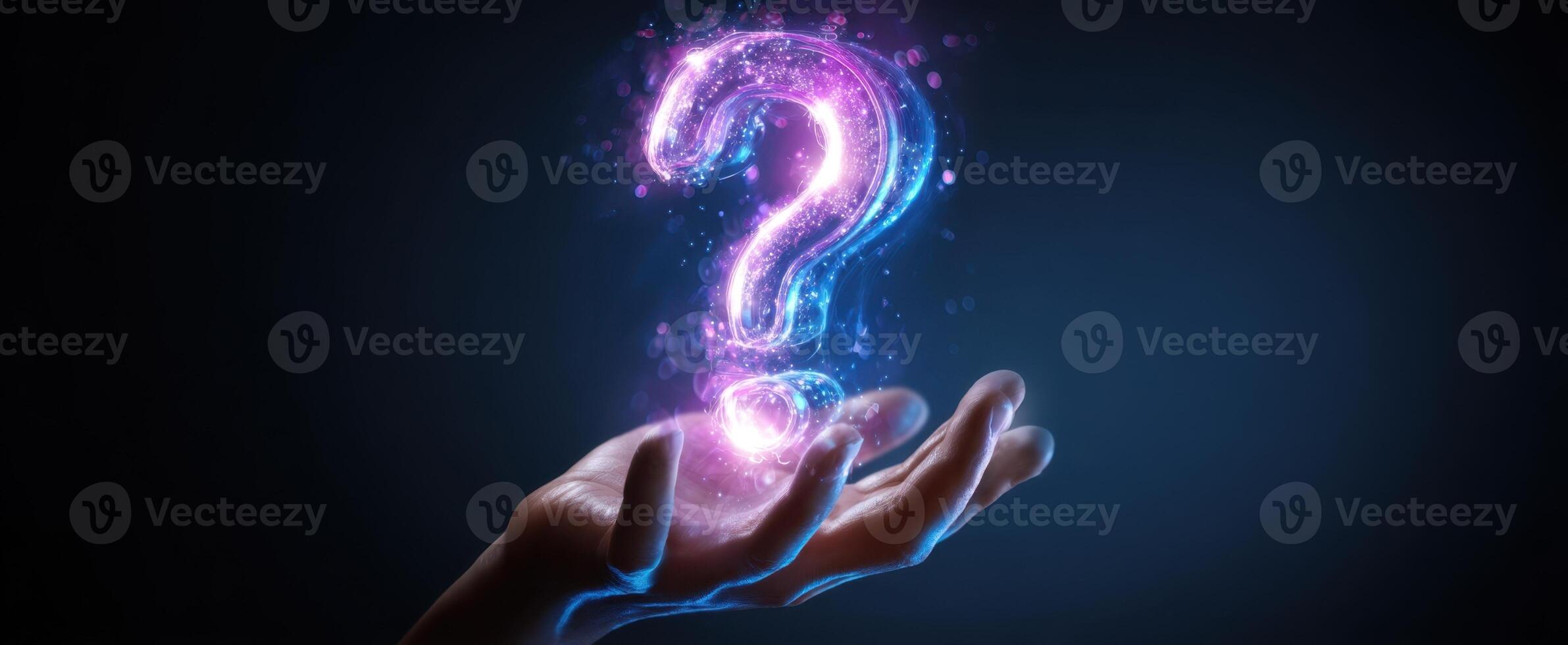 The Mysterious Question Mark Hovering Above an Outstretched Hand photo