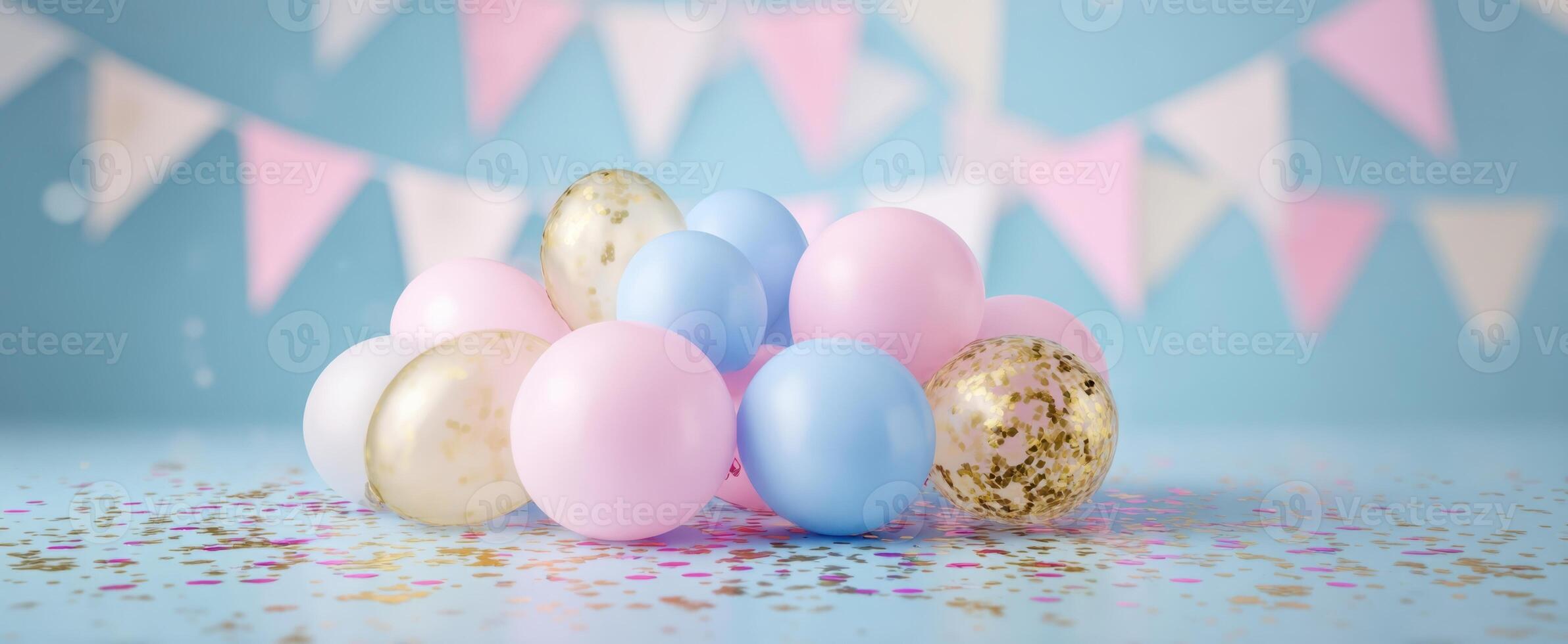 The vibrant arrangement of balloons for a cheerful party celebration. photo