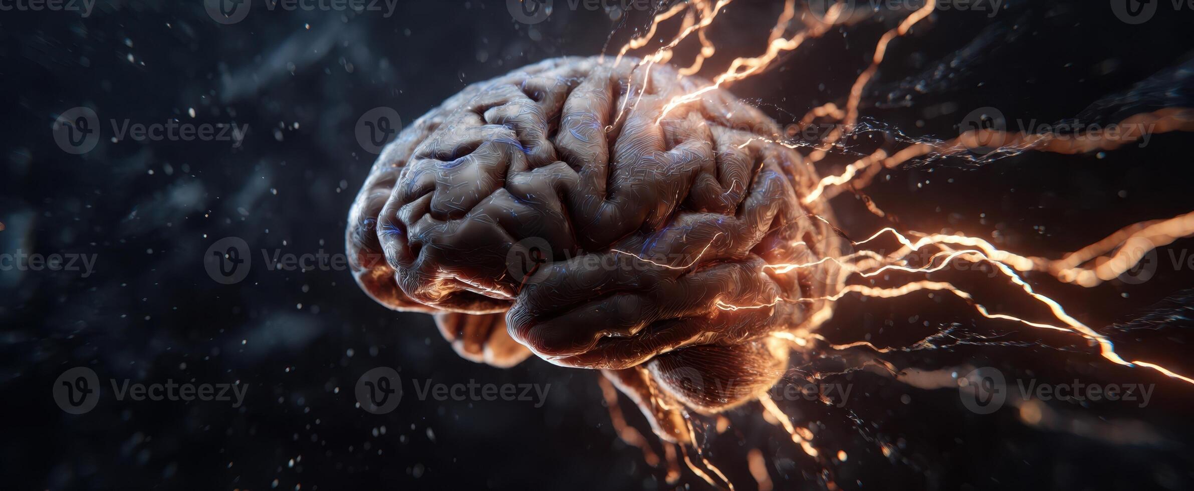 The Brain Surrounded by Electric Sparks Illustrating Cognitive Power and Creativity photo