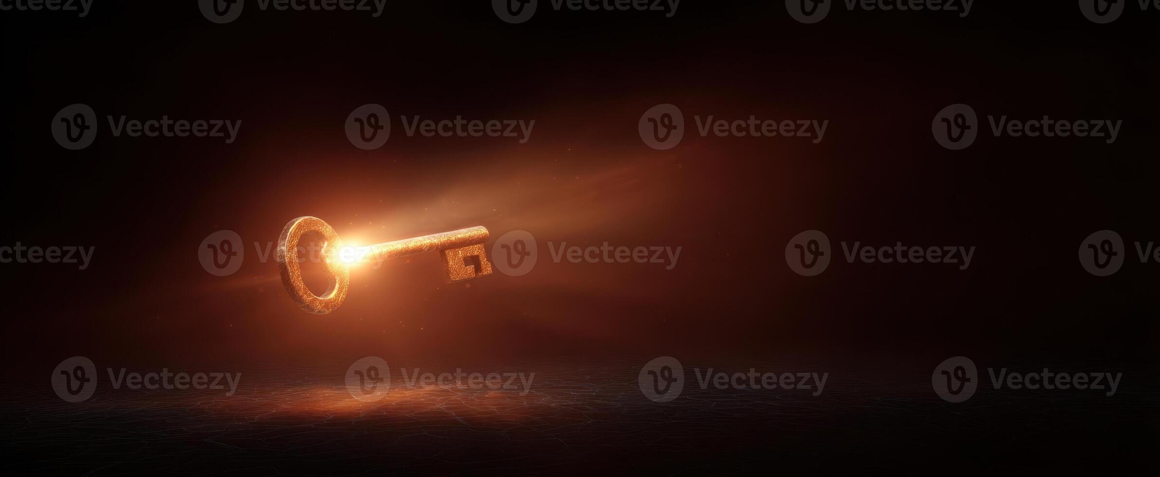 The Illuminated Key Floating in a Mysterious Dark Environment photo