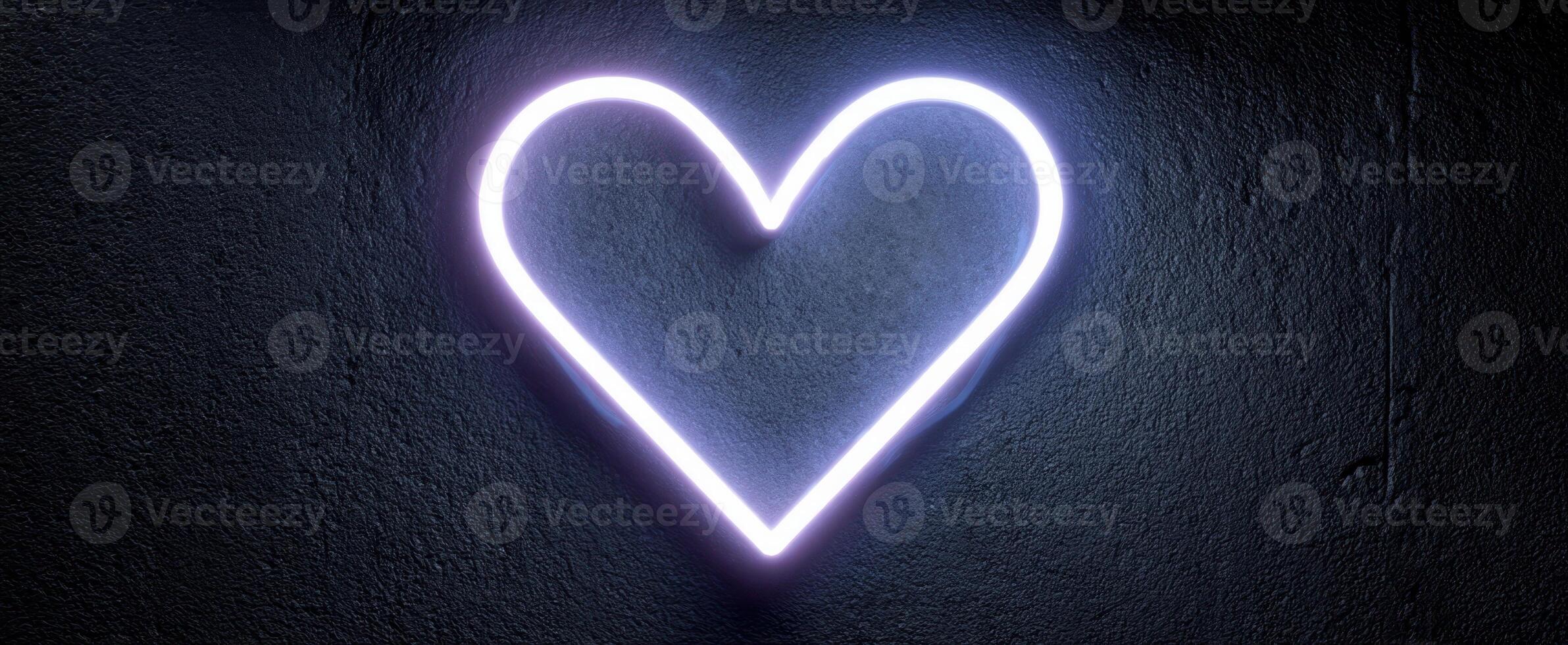 The glowing neon heart symbol on a dark textured background. photo