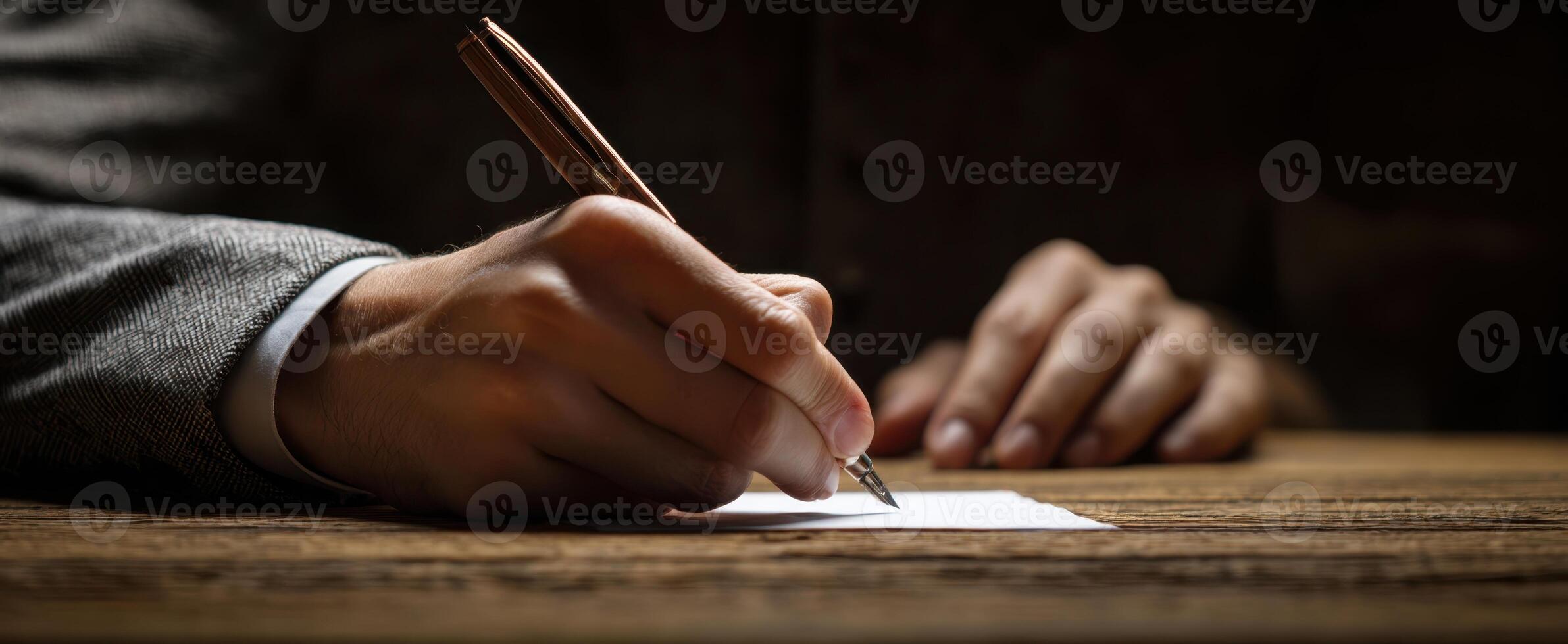 The art of writing with a pen on a blank sheet of paper. photo