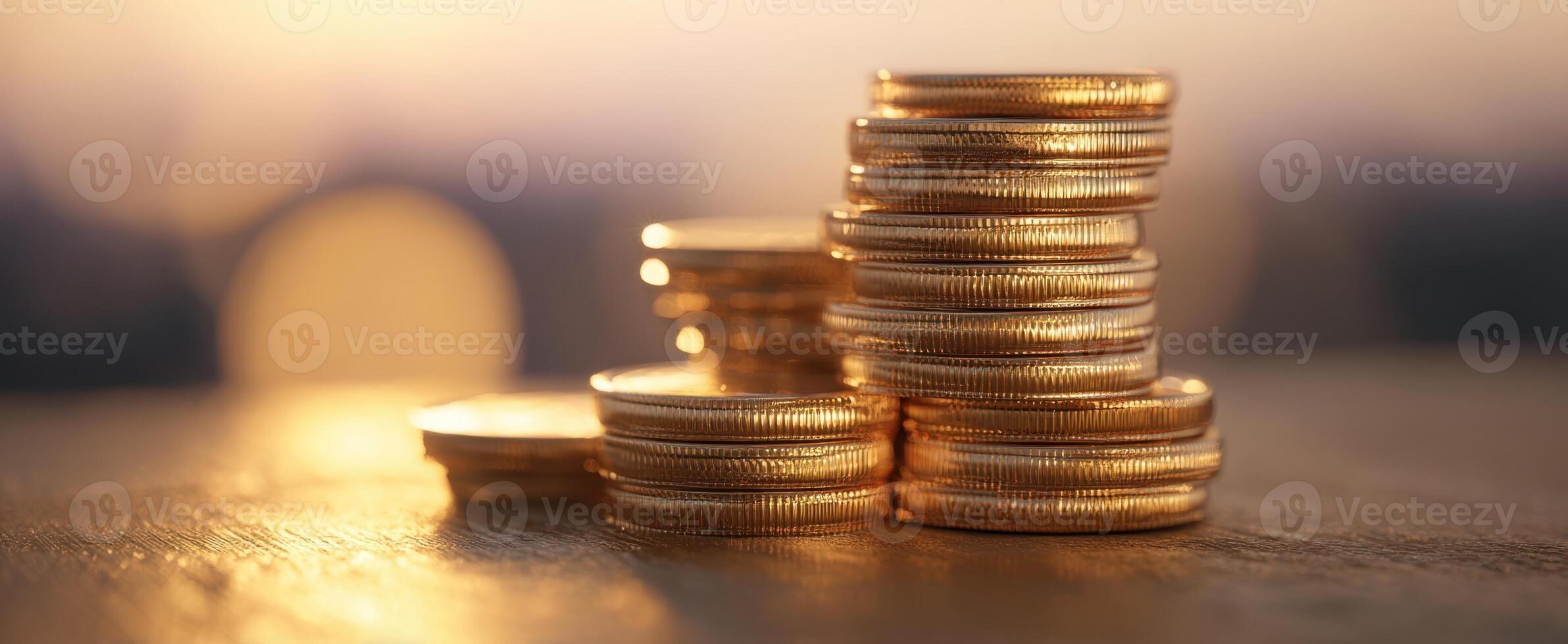 The golden coins arranged in a stack reflecting wealth and prosperity. photo