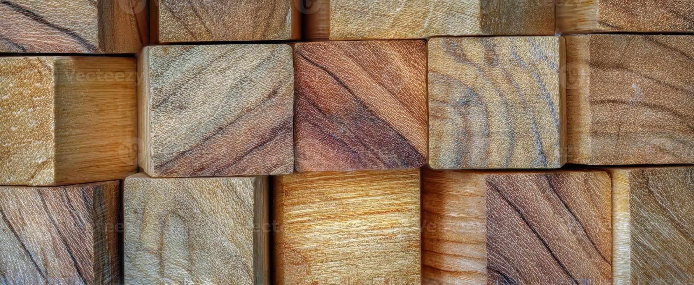 The textured wooden blocks arranged in a visually appealing pattern. photo