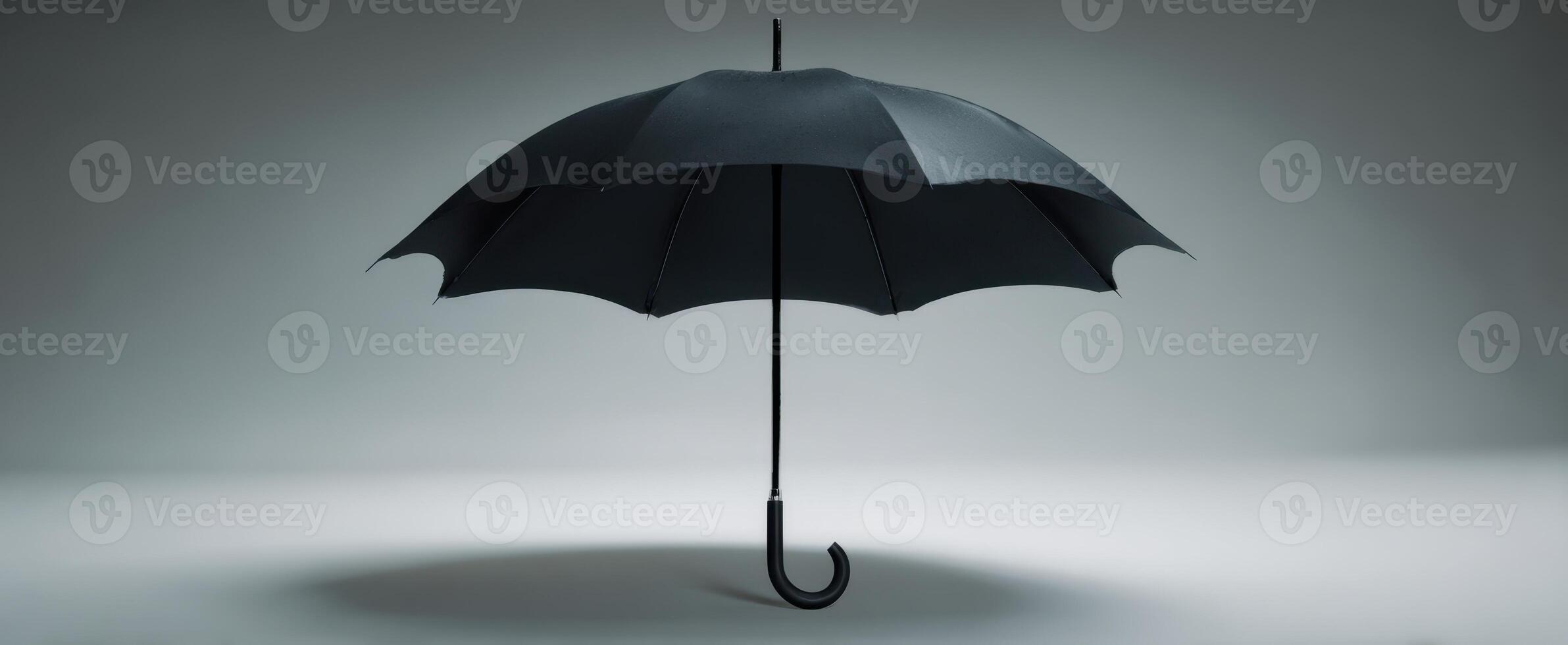 The elegant black umbrella standing alone against a minimalist background photo