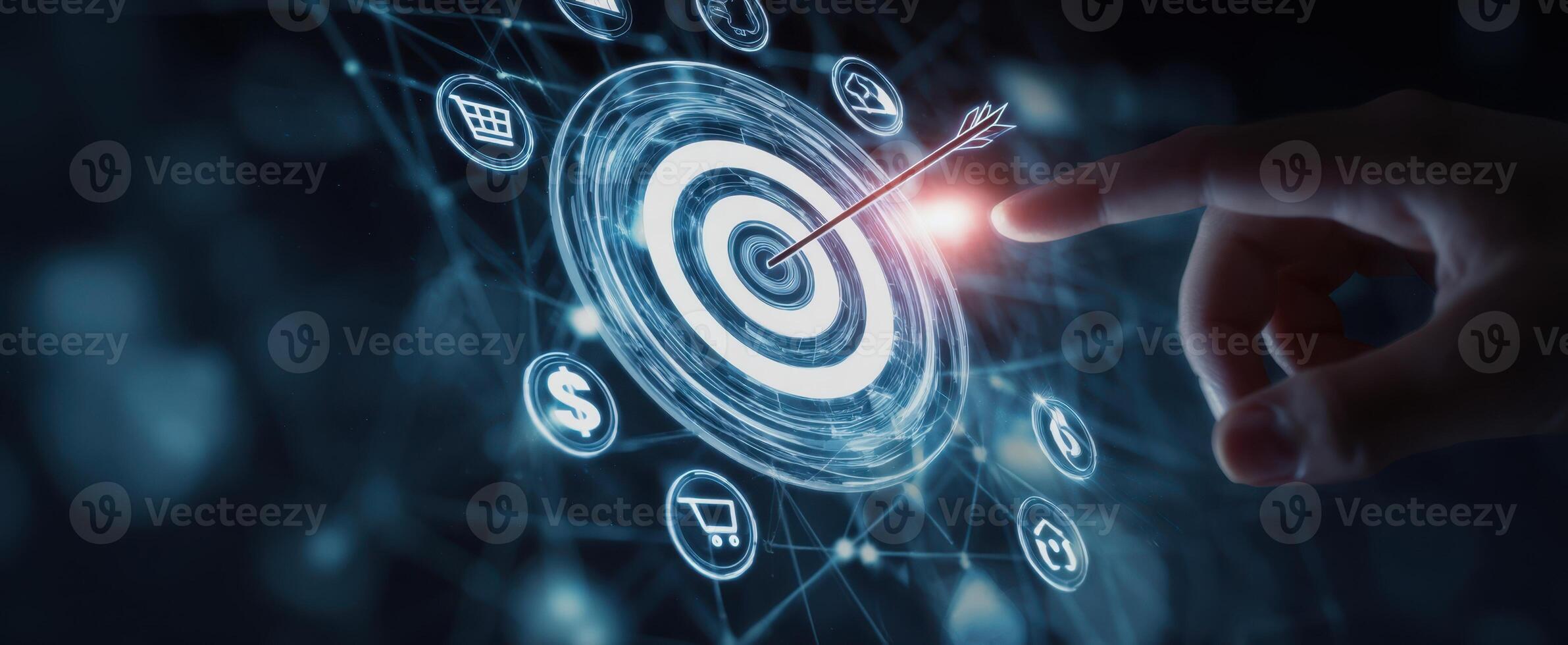 The arrow hits the target in a digital business strategy visualization. photo