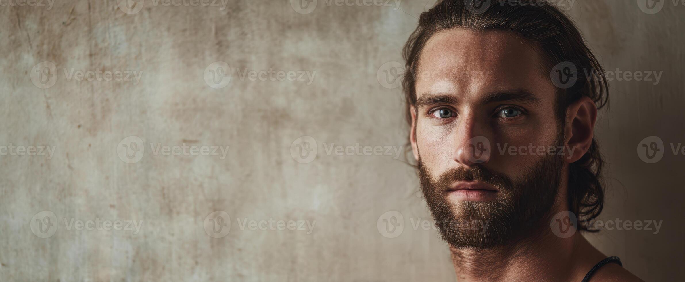 The man with a captivating gaze and a strong, artistic presence. photo