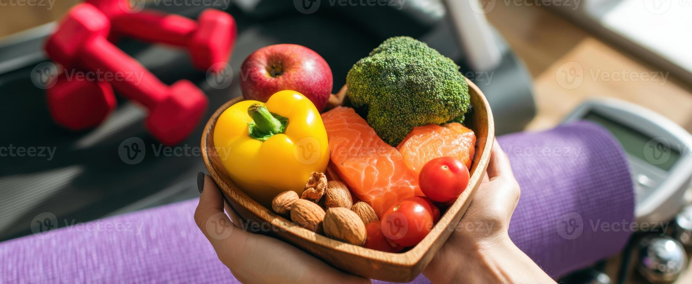 The Heart-Shaped Bowl of Healthy Foods for Fitness Enthusiasts photo
