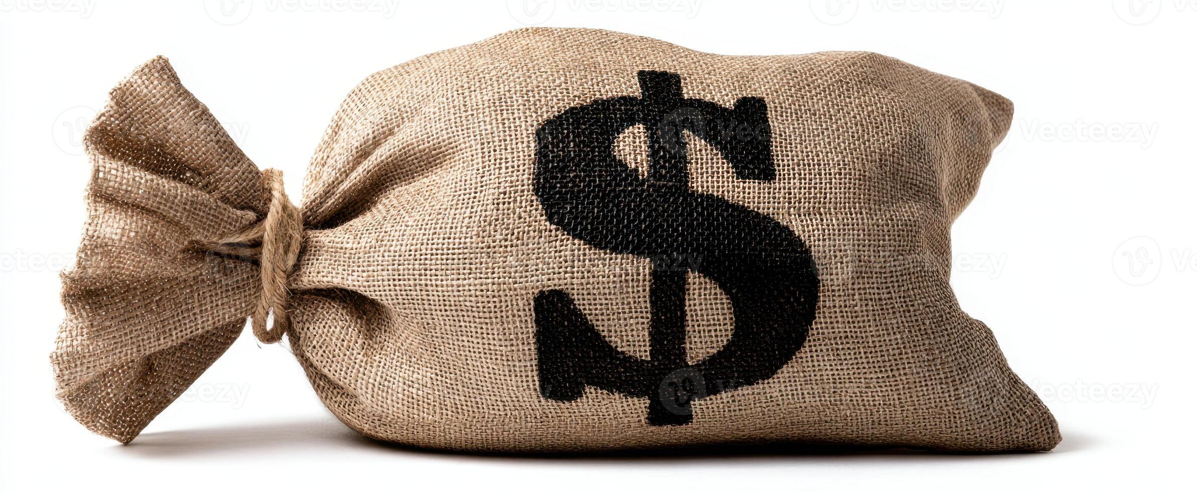 The burlap sack filled with dollar signs representing wealth and prosperity. photo