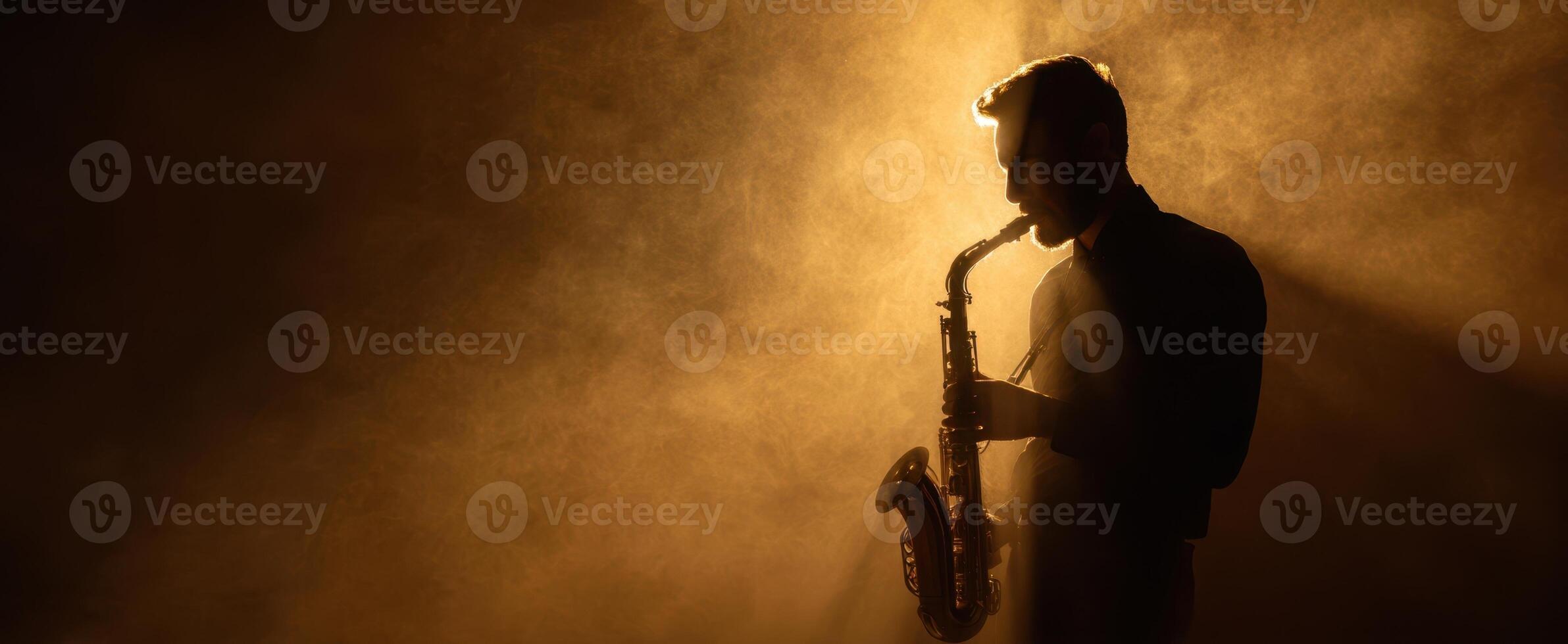 The saxophone player captivating the audience with soulful music in dramatic ambiance. photo