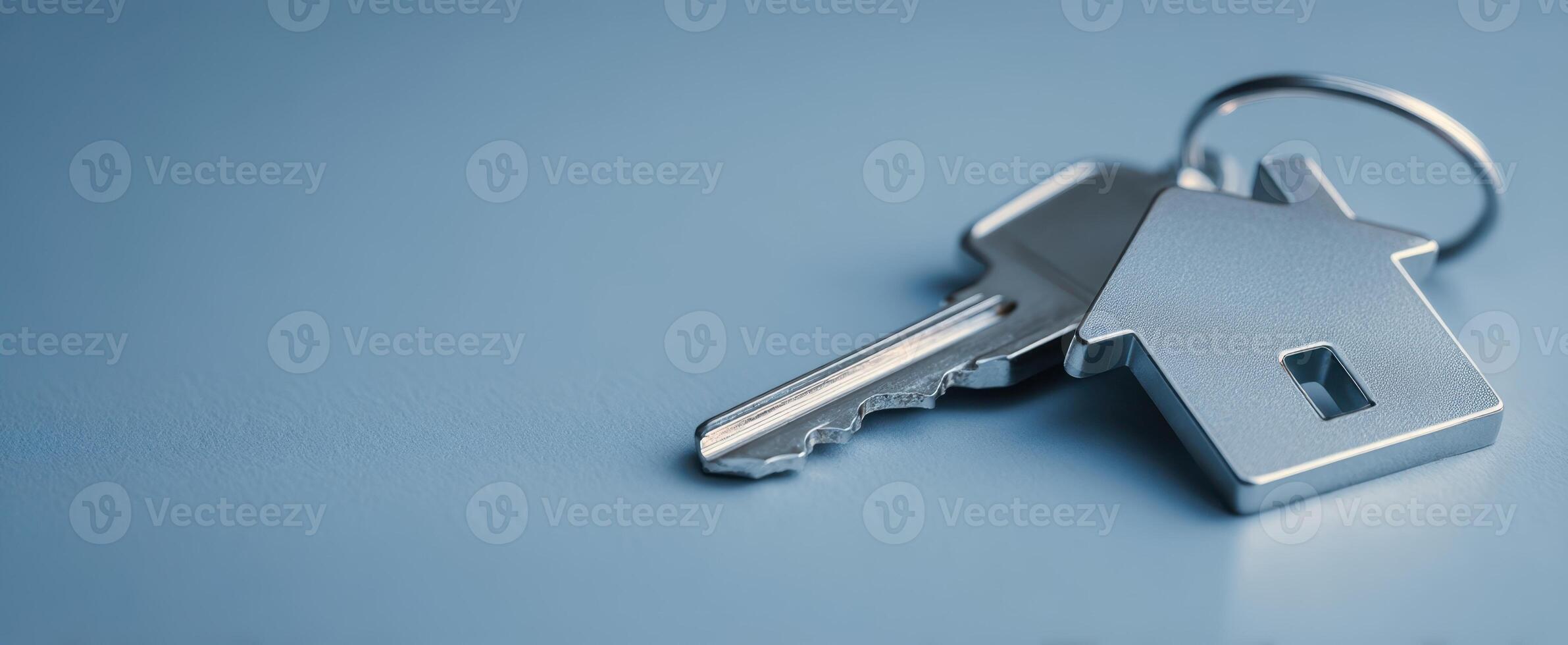 The keys to your new home resting on a blue background. photo