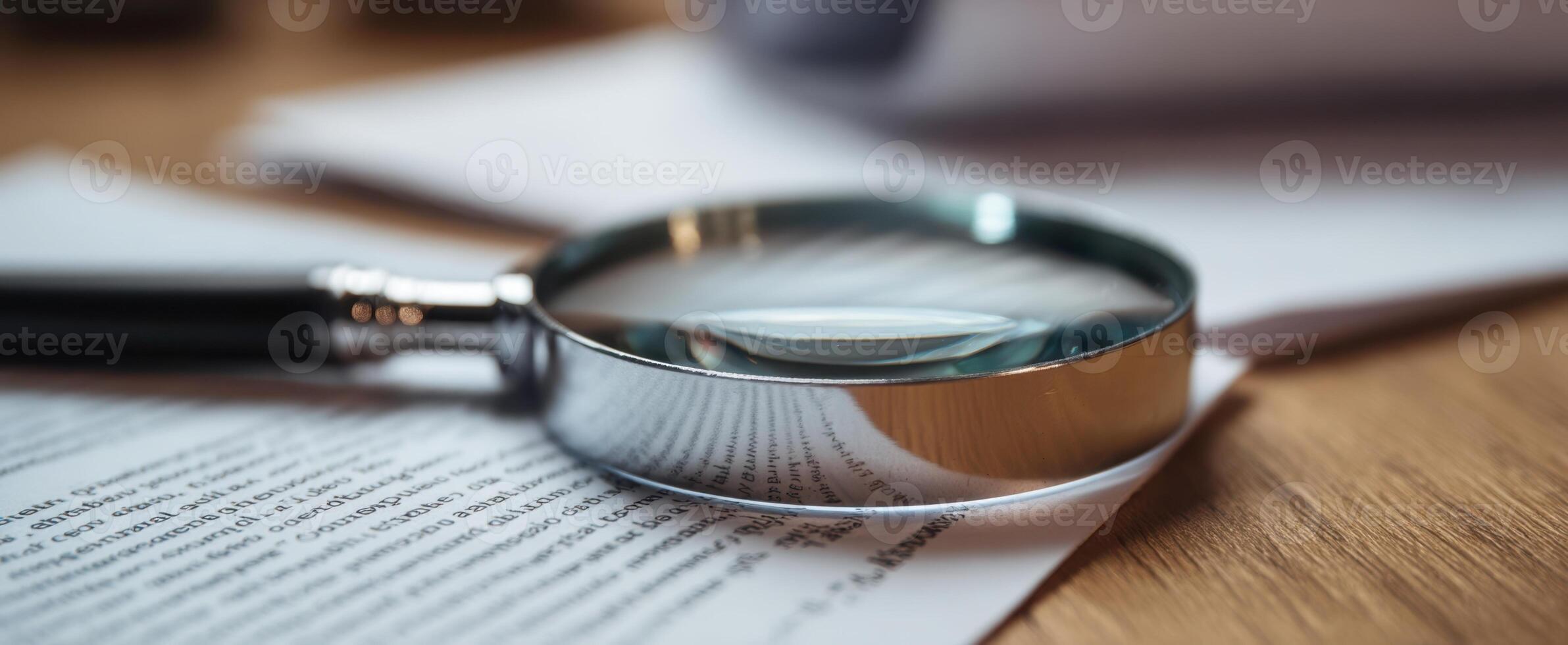 The magnifying glass on a document revealing intricate details and text clarity. photo