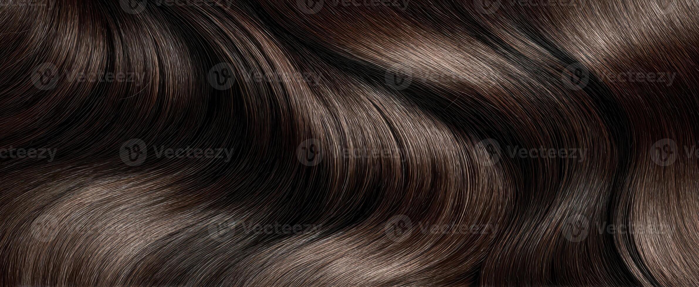 The glossy brown hair with smooth flowing waves and elegant texture. photo