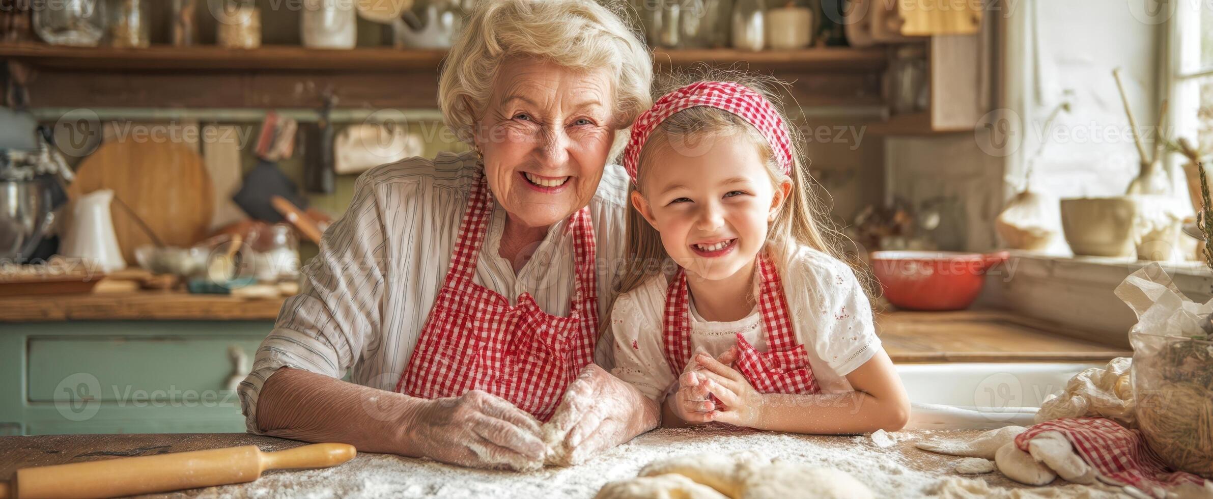 The joyful moments of baking together in a charming kitchen. photo