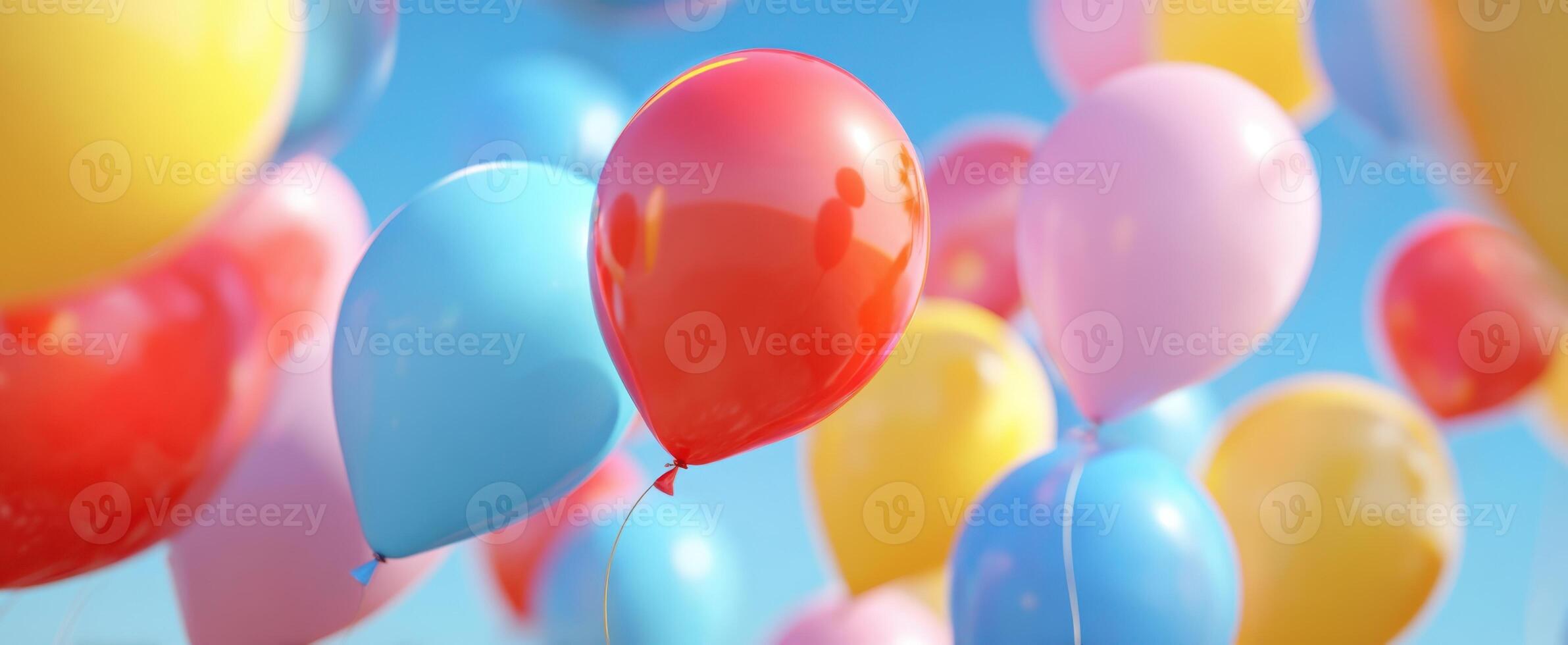 The colorful balloons dancing in the blue sky for celebration and joy. photo