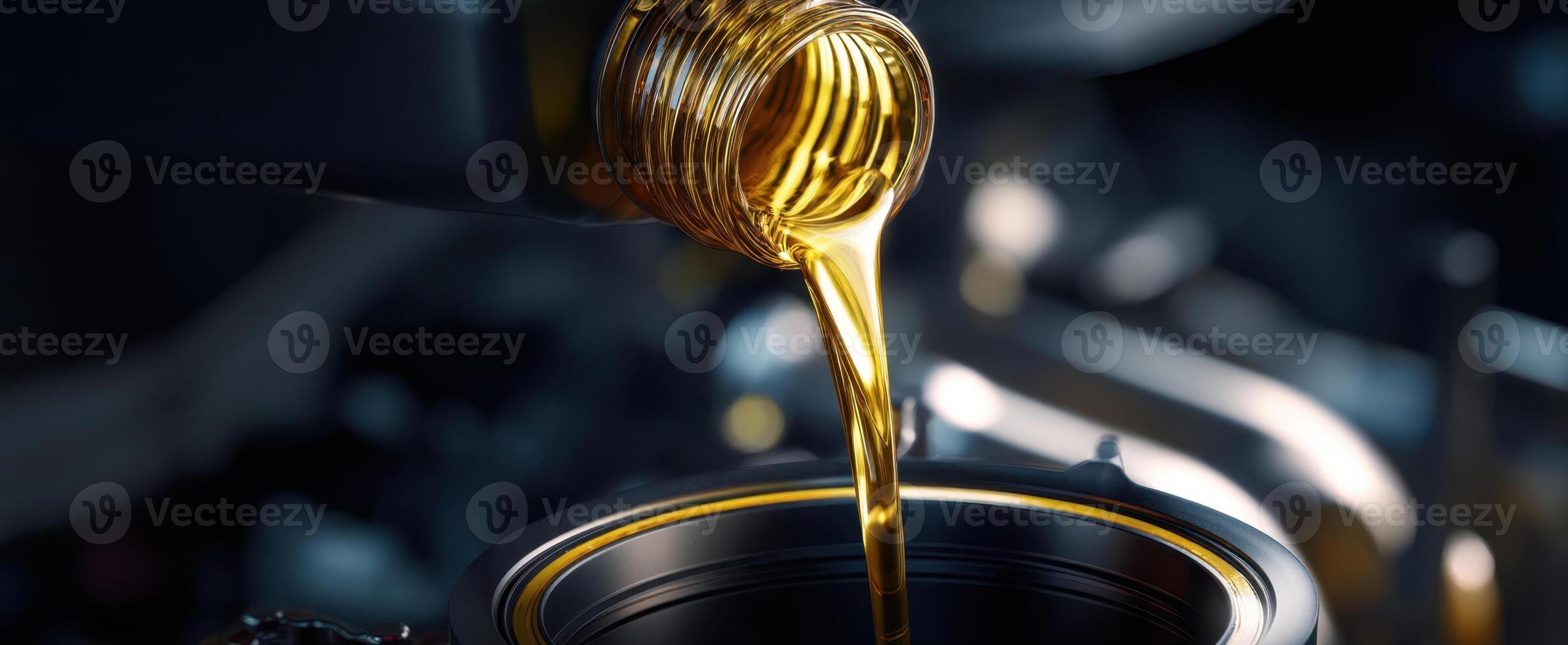 The oil being poured into an engine component for maintenance and service. photo