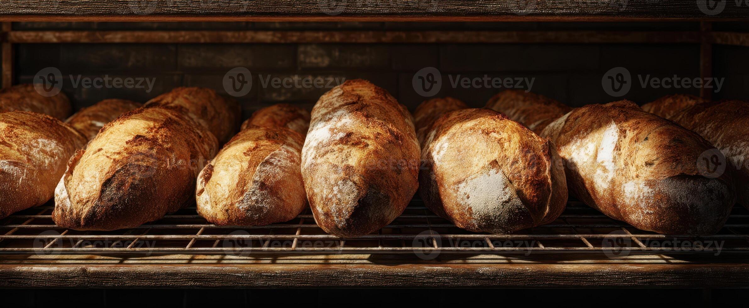 The freshly baked loaves of bread dispaying artisanal craftsmanship and warmth. photo