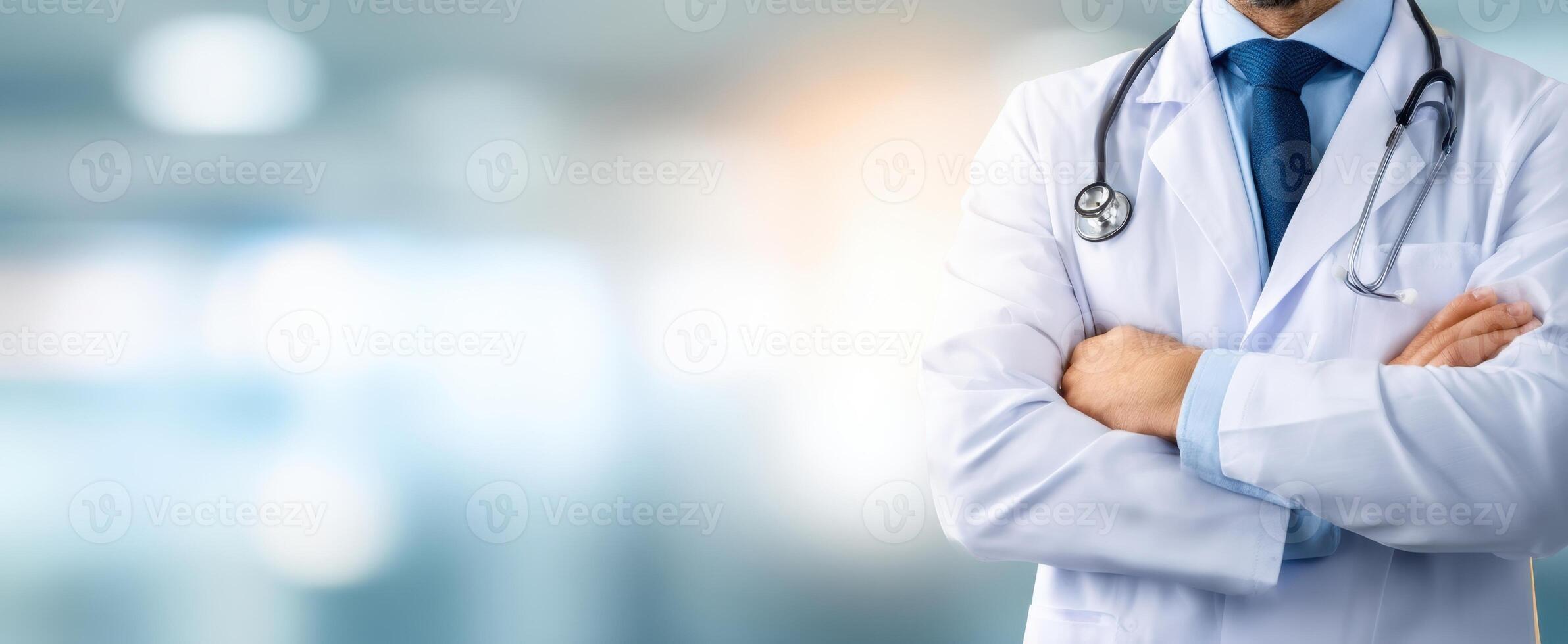 The confident doctor ready to assist patients in a modern healthcare setting. photo