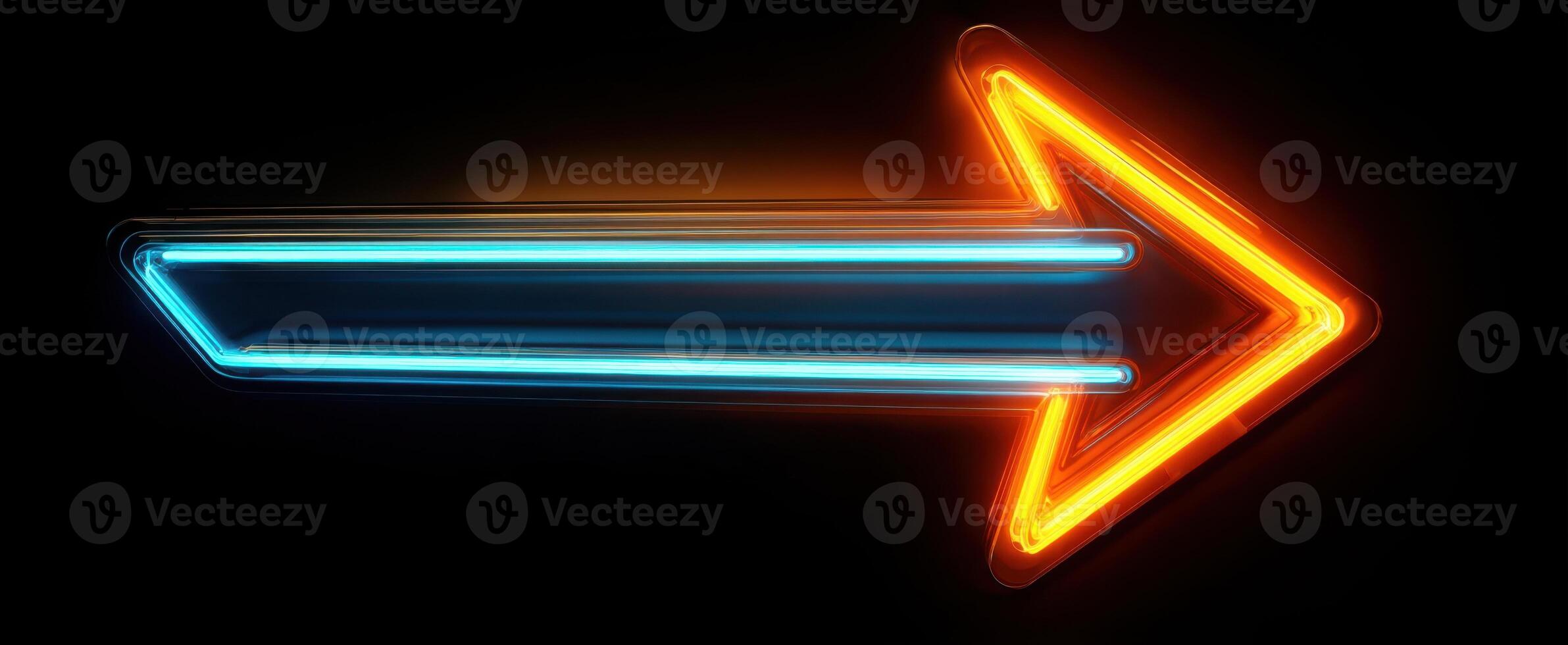 The vibrant neon arrow illuminating a dark background with dynamic colors. photo