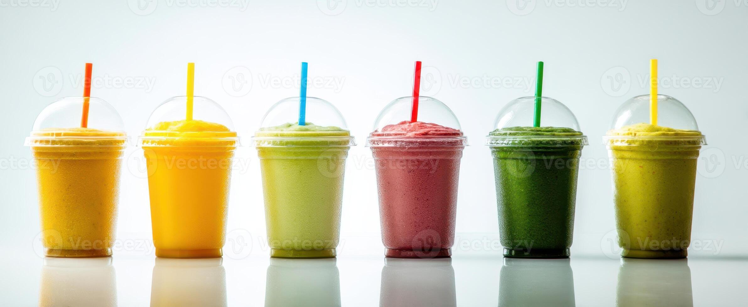 The vibrant array of smoothies showcasing fresh flavors and colors. photo