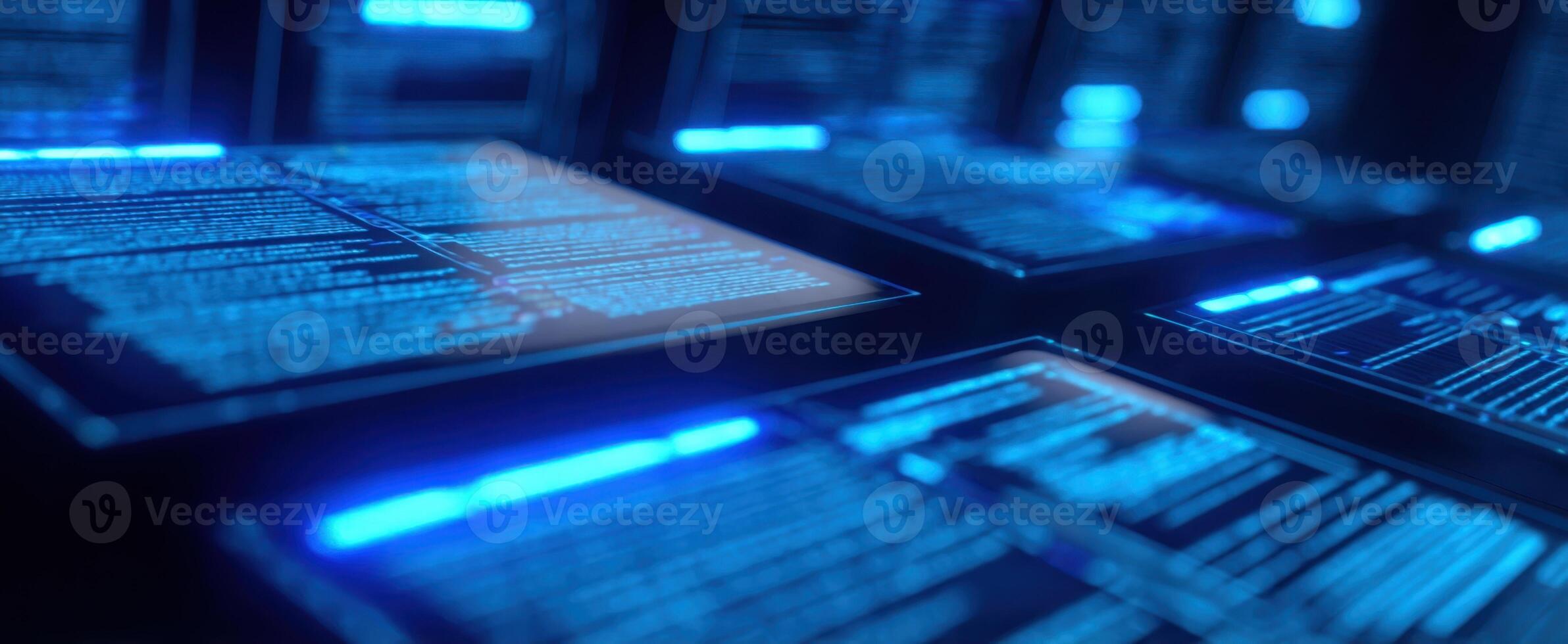 The Digital Display Featuring Futuristic Data in Blue Illumination photo