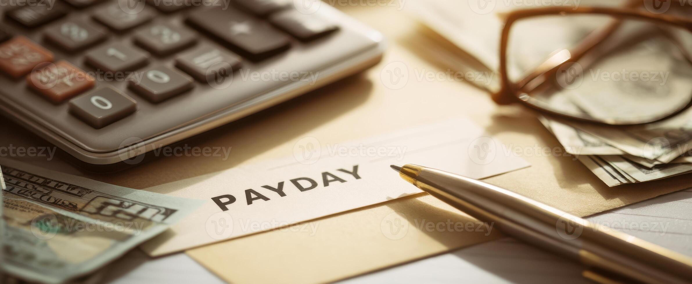 The calculator and cash representing a payday financial scenario. photo
