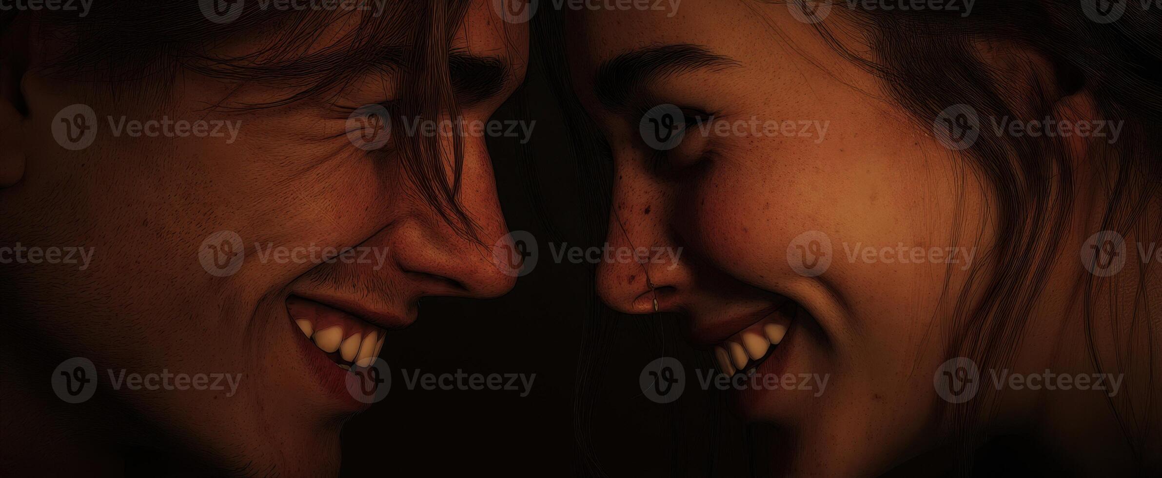 The joyful connection between a smiling couple in a tender moment. photo
