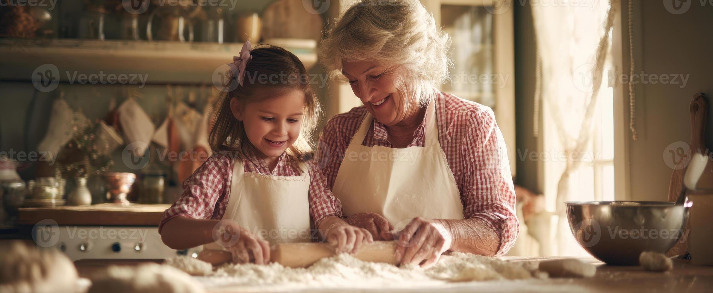 The joyful baking experience shared by a grandmother and her granddaughter. photo