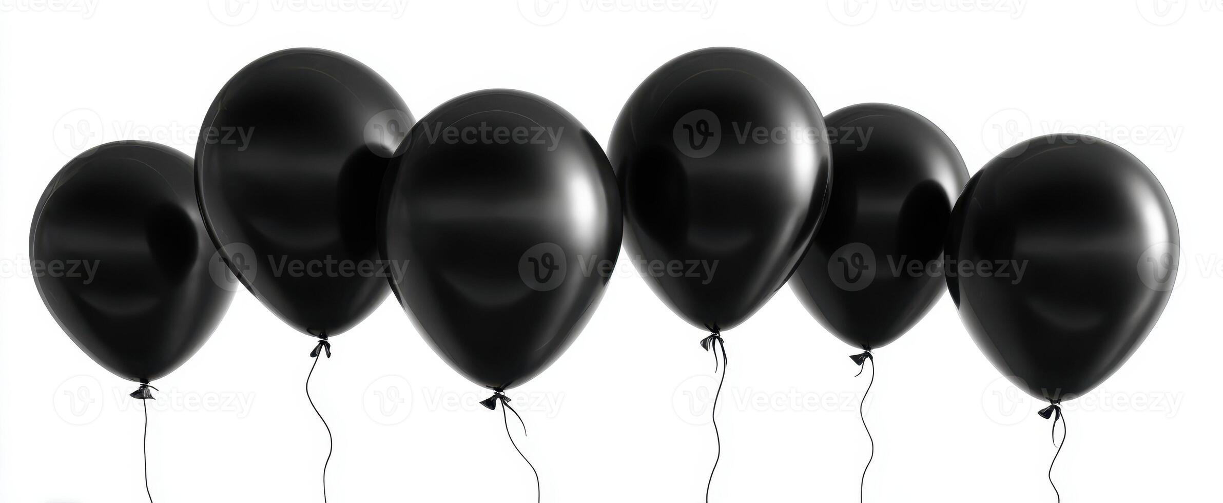 The collection of six glossy black balloons on a white background. photo