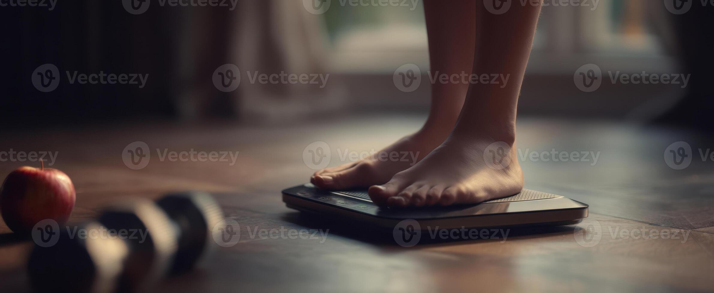 The scale supporting a mindful health journey with fitness elements in focus. photo