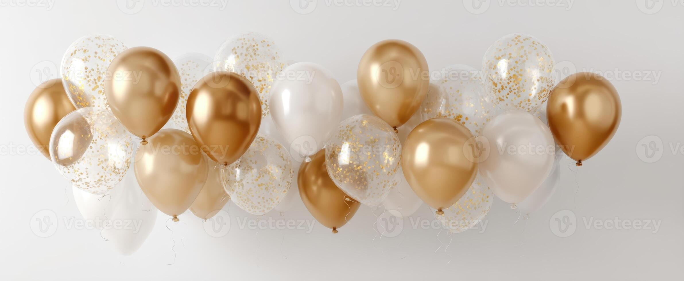 The golden and white balloons create a festive atmosphere for celebrations. photo