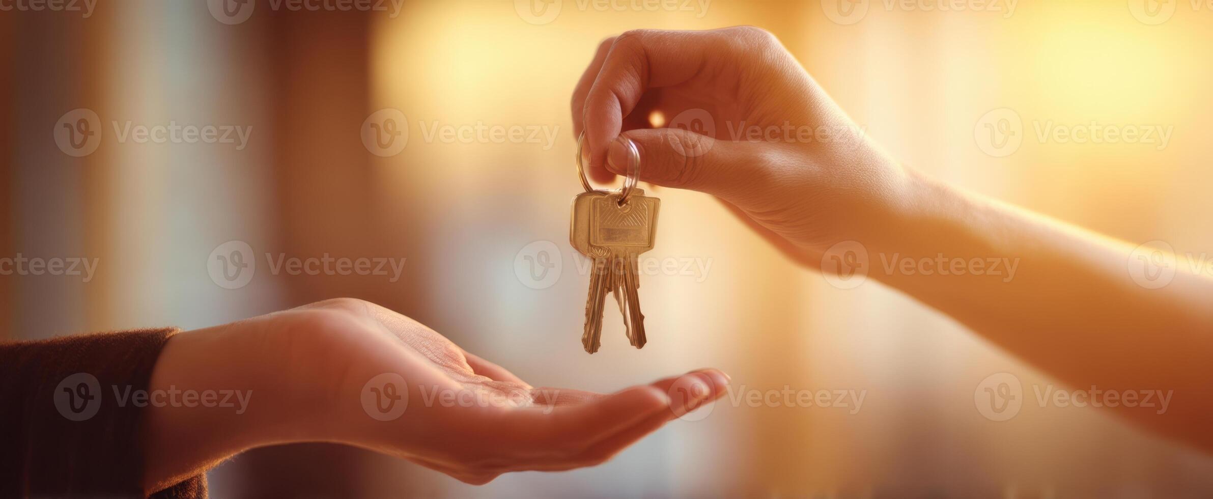 The moment keys are handed over in a home ownership exchange. photo