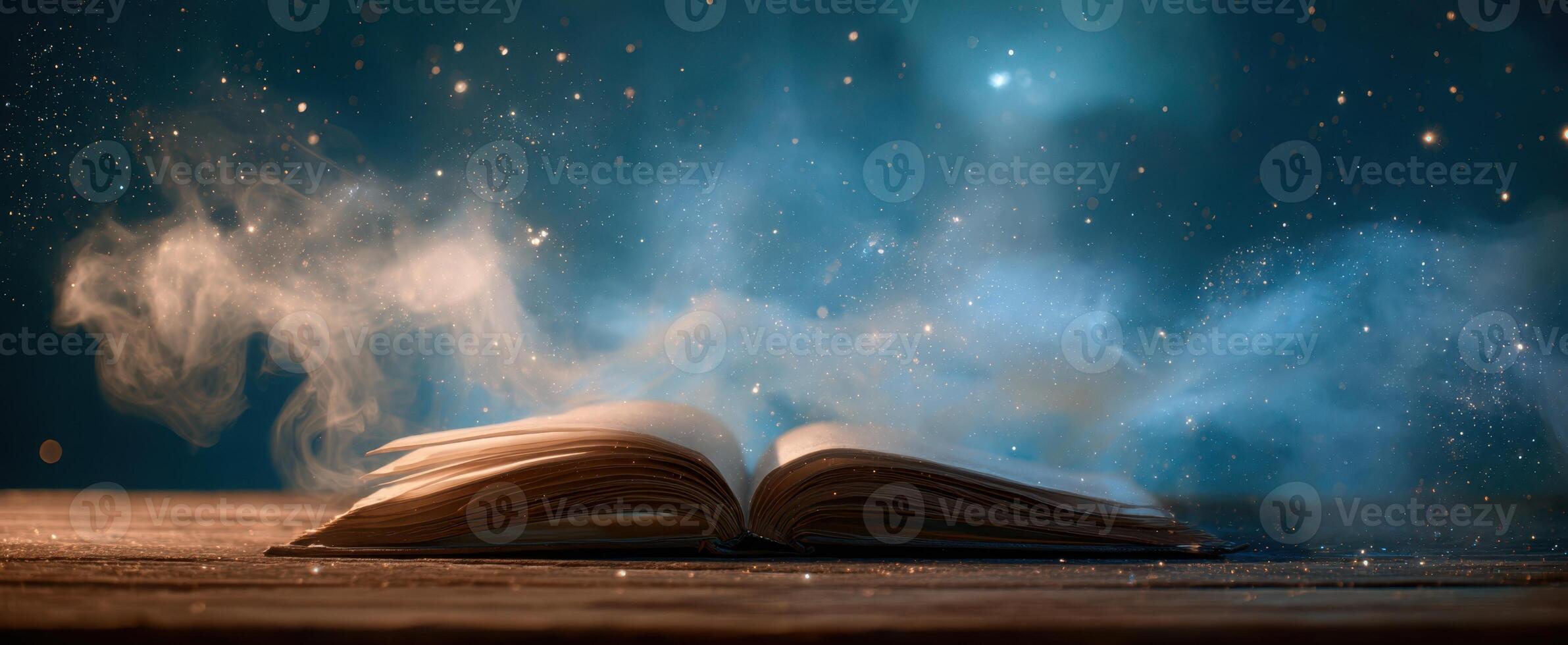 The magical book releasing wisps of imagination into the universe photo