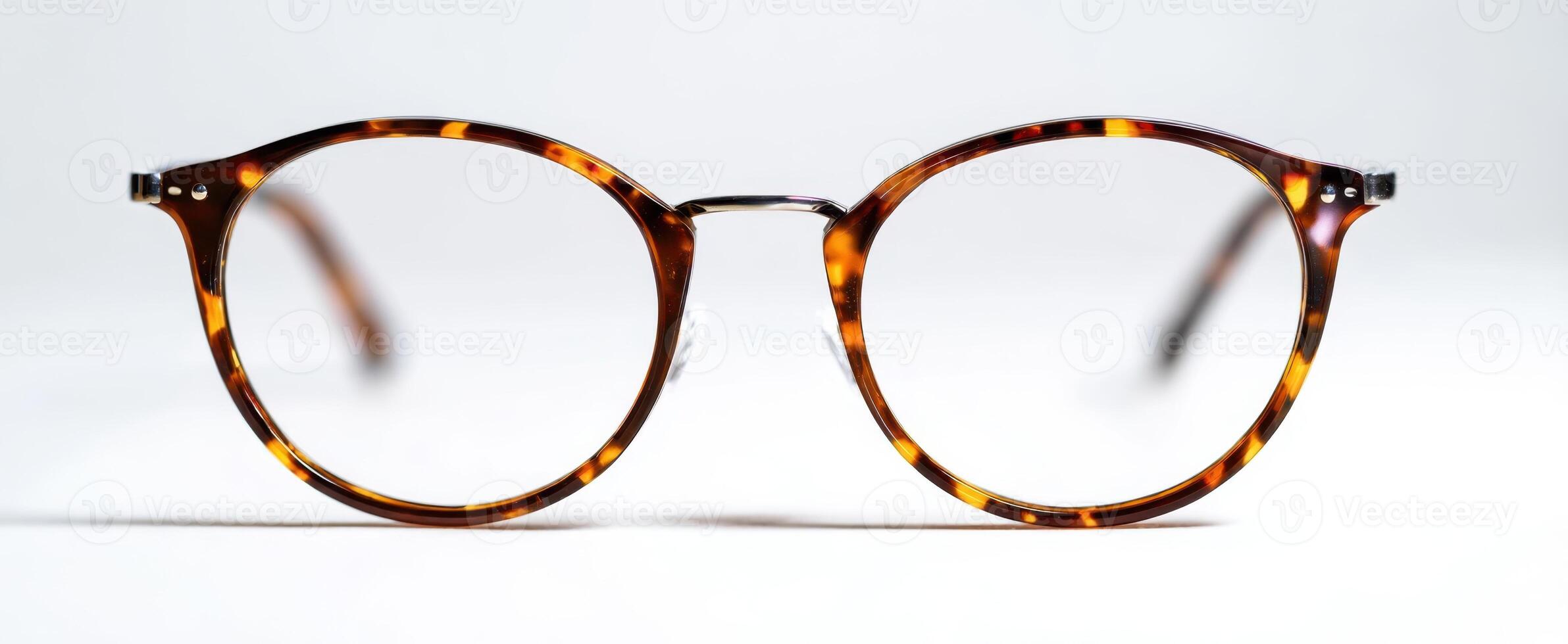The stylish tortoiseshell glasses with elegant round frames on a white background. photo