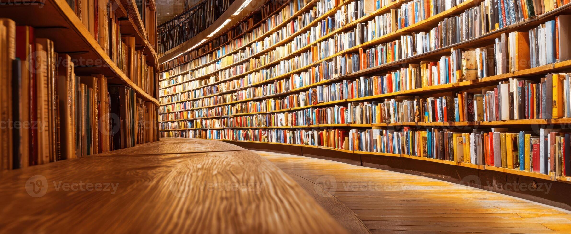 The stunning library showcasing an extensive collection of colorful books. photo
