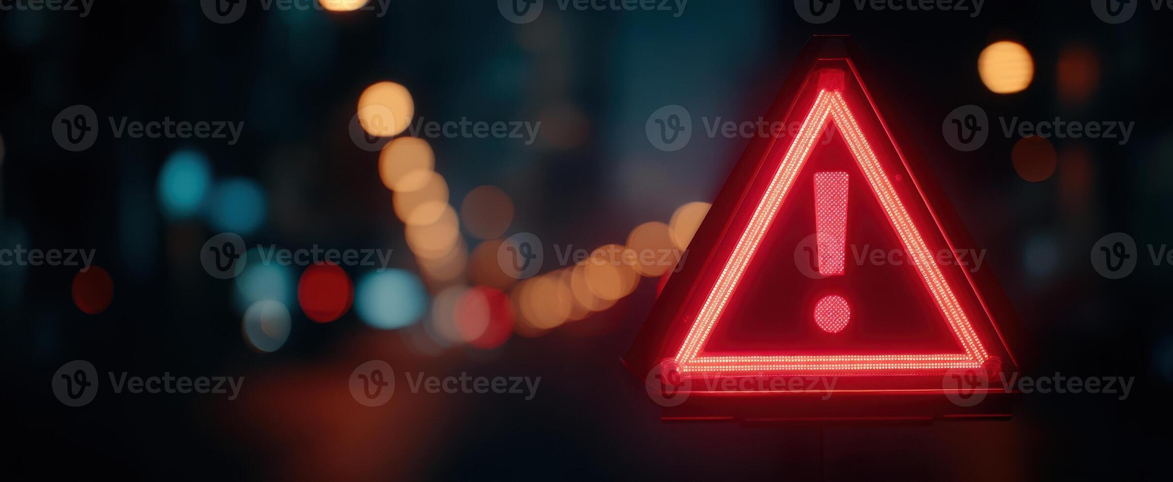The Illuminated Red Warning Sign in an Urban Night Scene photo