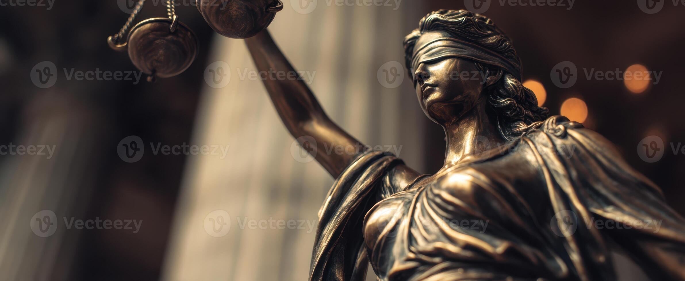 The Blindfolded Lady Justice Holding Scales in a Courthouse Setting photo