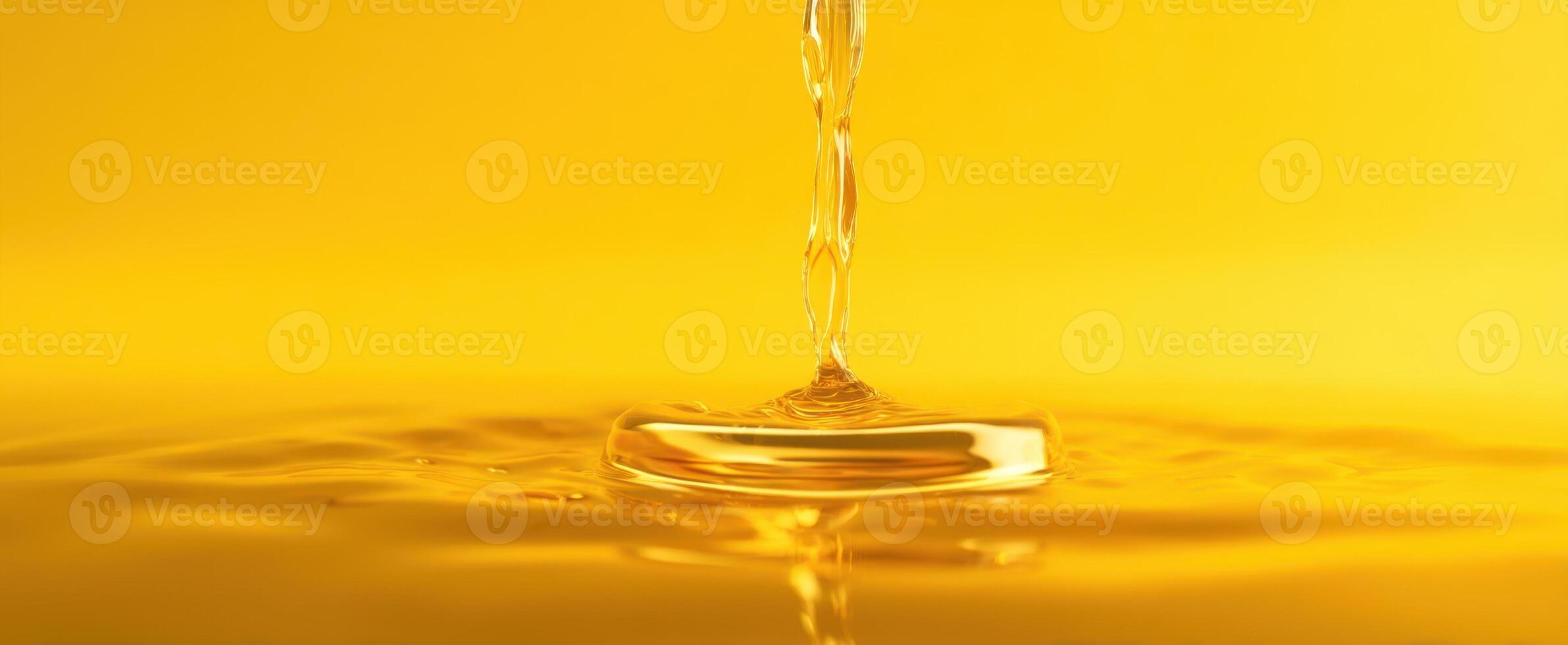 The water droplet creates mesmerizing patterns against a vibrant yellow background photo