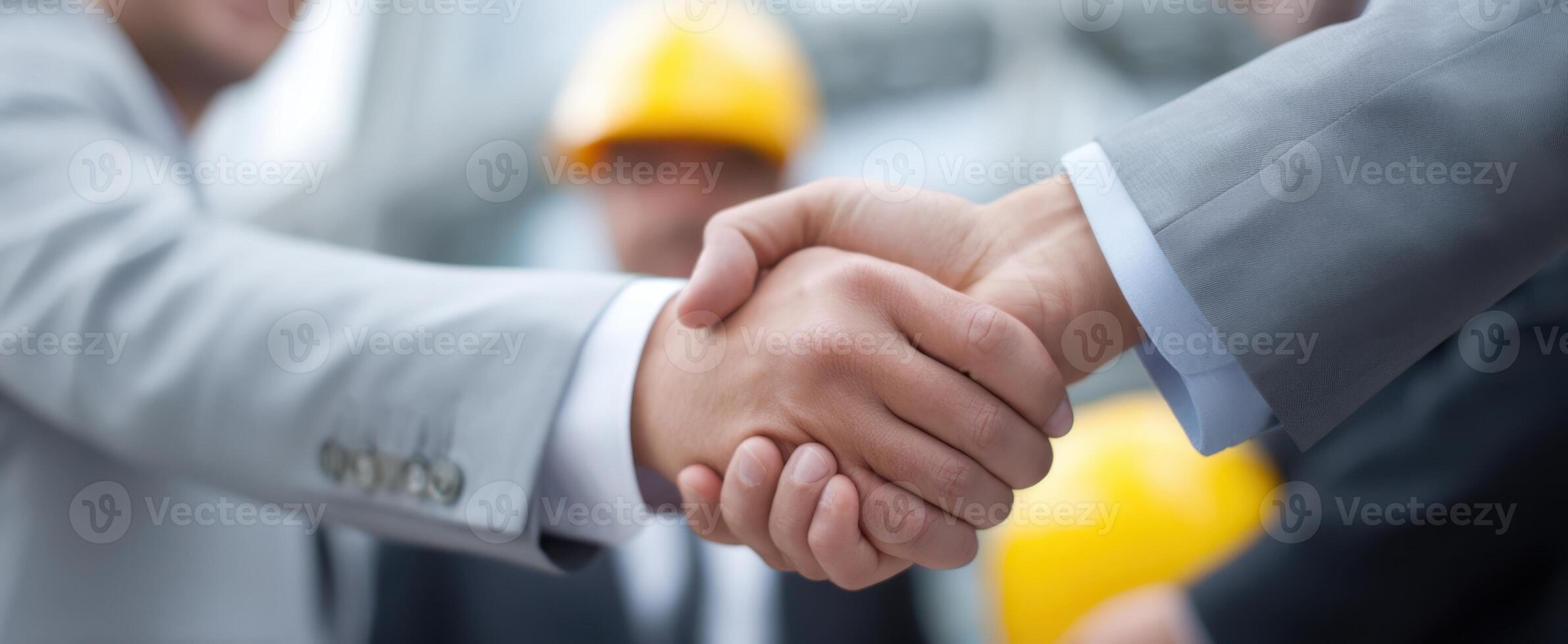 The handshake symbolizes a successful business agreement in a corporate setting. photo
