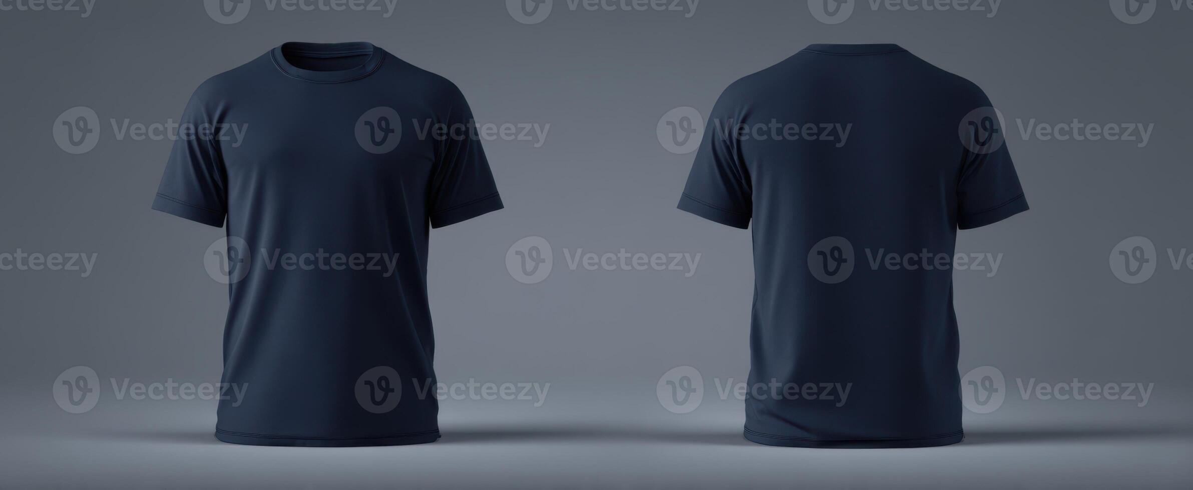 The stylish navy t-shirt displayed front and back for branding purposes. photo