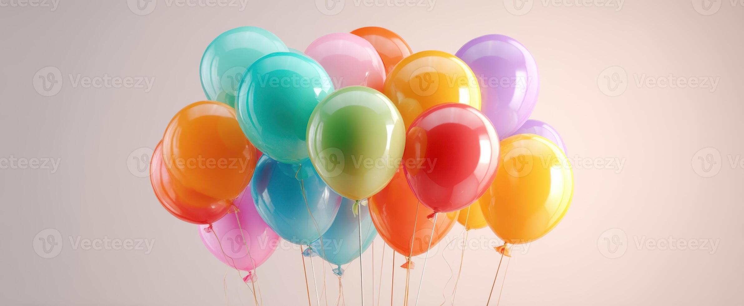 The Colorful Collection of Balloons Floating Brightly Against a Soft Background photo