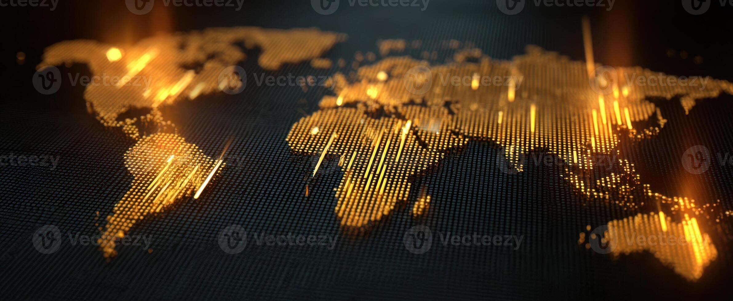 The Golden World Map with Dynamic Digital Elements and Modern Design photo