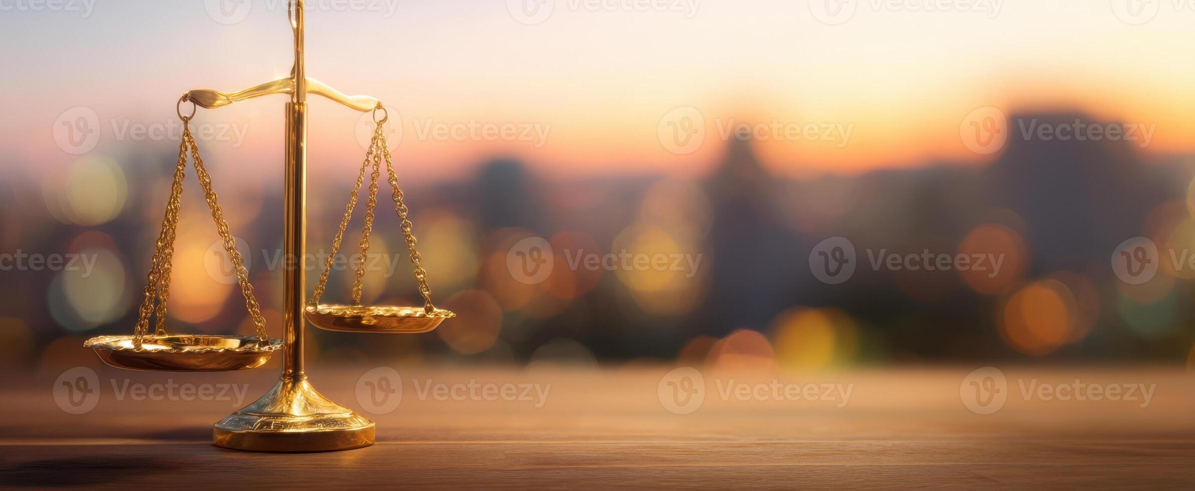 The golden scales of justice symbolizing law and fairness in society. photo