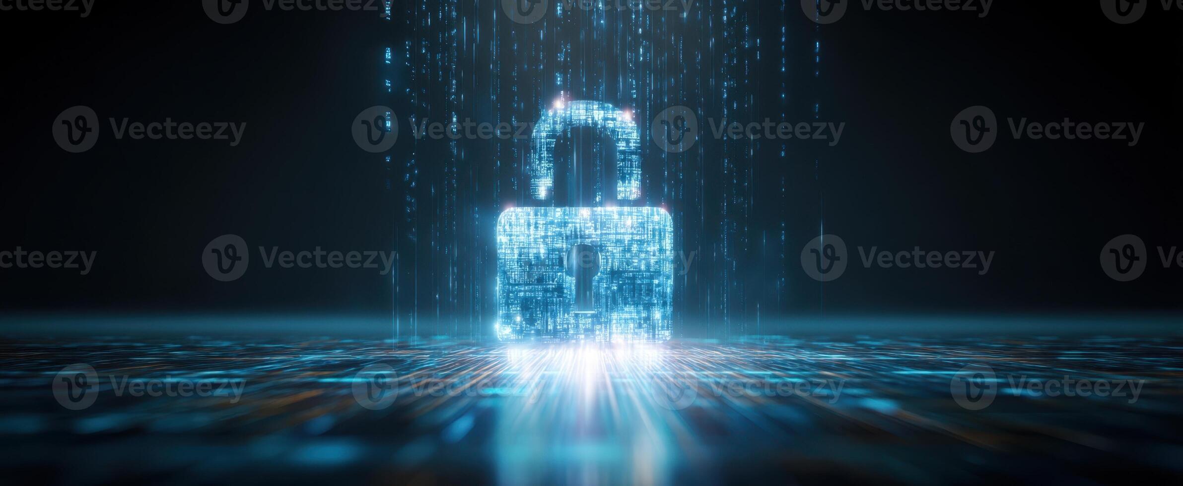 The digital lock symbolizing security and protection in a modern cyber environment. photo